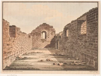 Ruinas de una iglesia en Groenlandia. Ilustración para W.A. Graah. Viaje de exploración a la costa este de Groenlandia