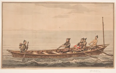 Konebåd. Ilustración de W.A. Graah. Viaje de exploración a la costa este de Groenlandia