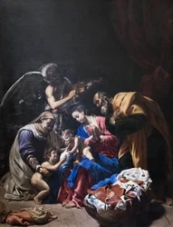 Sagrada familia con santa Isabel, san Juan Bautista y un ángel