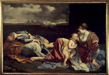 El descanso de la Sagrada Familia durante la huida a Egipto Pintura de Orazio Gentileschi (1562-1647) siglo XVII París, Museo del Louvre