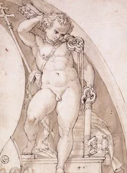 Un putto de pie sosteniendo las llaves papales: Un estudio para una luneta