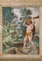 Hércules luchando contra la Hidra de Lerna, detalle de las Historias de Hércules