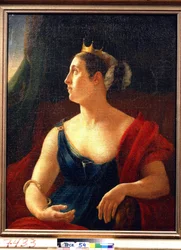 Retrato de la actriz Ekaterina Semyonova (1786-1849), en el papel de Clitemnestra, para la obra Ifigenia a Aulis de Eurípides. (Retrato de la actriz E. Semyonova, como Clitemnestra en la obra de teatro de Eurípides Ifigenia en Áulide). Pintar