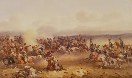 Un escuadrón de los 10º Húsares derrota a los rusos en Tchernaya, 16 de agosto de 1855, c.1890