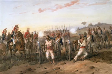 Amotinados a punto de ser expulsados de los cañones por la Artillería de Bengala, c.1858 (acuarela sobre papel)