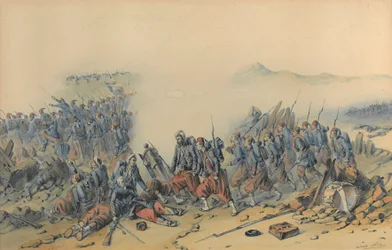 Zuavos con bayonetas (Crimea) (acuarela sobre papel)