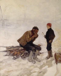 Viejo y un niño en el hielo