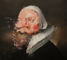 Retrato de mujer- Según Rembrandt, 2019-25 (acrílico y óleo sobre lienzo)