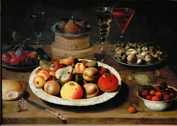 Naturaleza muerta con fruta (óleo sobre madera)