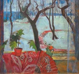 Ventana del taller Breslau con paisaje nevado