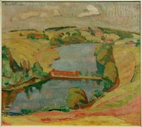 Paisaje cerca de Ebersberg con lago