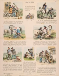 Hans en la suerte (después de los Hermanos Grimm) hoja suelta publicada por Gustav Weise, Stuttgart, 1860