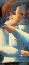 Joven en azul y blanco