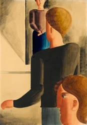 Tres figuras en la habitación Gesto simple