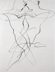 Dos figuras en movimiento opuesto, danza