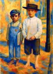 Niños descalzos con libros