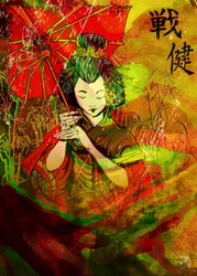 Geisha con paraguas japonés