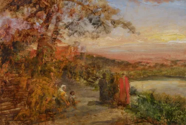 Cardenales de Oswald Achenbach sobre el lago Albano