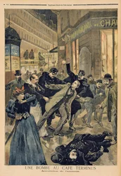Una bomba en el Café Terminus, el arresto del asesino, ilustración de «Le Petit Journal», 26 de febrero de 1894