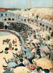 Una corrida de toros en las arenas de Nimes