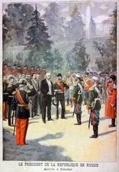 Félix Faure, Presidente de Francia, recibido en el Peterhof, San Petersburgo, Rusia, 1897