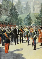 Félix Faure es recibido por Nicolás 2 en Peterhof en 1897 (Grabado)