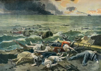 Los restos del naufragio del Le Bourgogne encallan en la isla de Les Sables, cerca de Halifax