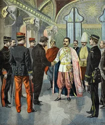 Paul Doumer recibido por el rey Rama 5 de Siam en 1899 (Grabado)
