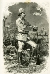 Retrato del Dr. Emile Holub, en traje de exploración, grabado por Tofani, ilustración de la historia “En el país de los Marutses”, en 1875-1879, por el Dr. Emile Holub (1847-1902). Publicado en el Tour du monde, 2º semestre 1883, editado por Edouard Charto