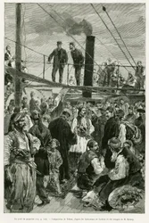 La cubierta del barco. Grabado por Tofani para ilustrar la historia Viaje en Tesalia en 1882, por Paul Monceaux, en le tour du monde 1887, dirigido por Edouard Charton (1807-1890), Hachette, París.