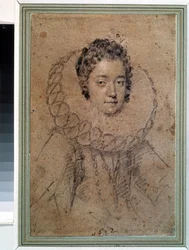 ""Retrato de una dama de la aristocracia"" lleva un cuello ancho (fresa). Dibujo de Ottavio Maria Leoni (1578-1630) 1612 Museo Pushkin, Moscú