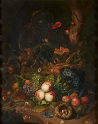 Bodegón de frutas y flores (óleo sobre lienzo)