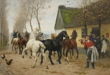Una fila de caballos fuera de una posada