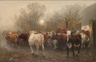 Sacando vacas del establo
