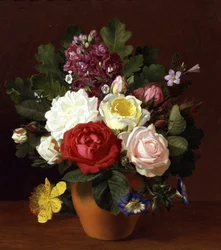 Naturaleza muerta de flores de verano. Pintura de Otto Didrik Ottesen (1816-1892) Colección privada.