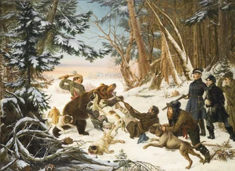 Alexandre II (empereur de Russie) (1818-1881) - The Tsarevich Alexander Nikolaevich on a Bear hunt on the Outsourced a Moscow par Grashof, Otto (1812-1876)