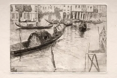 Grabados de Venecia: Traghetto San Felice, siglo XIX
