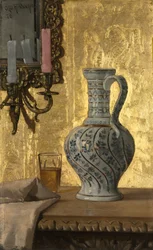 Jarra y vaso sobre una mesa