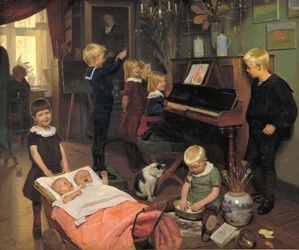 Un concierto: los hijos del artista y sus compañeros de juego