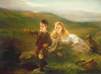 Dos niños pescando en Escocia