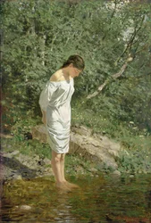 Ana junto al agua