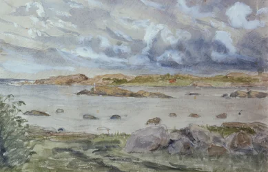 Boceto de mar y paisaje (acuarela y lápiz sobre papel)