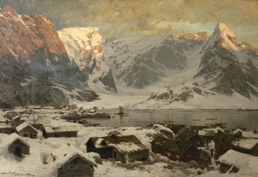 Vista desde Reine en Lofoten, c.1886 (óleo sobre lienzo)