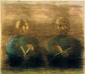 Preparación (Devoción en el comedor). Estudio parcial (Dos niños con libros de canto)