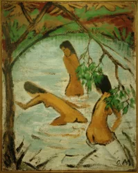 Tres bañistas en el agua