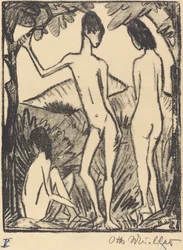 Niño de pie y dos niñas