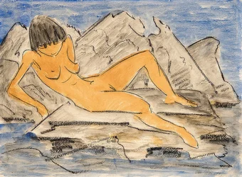 Desnudo femenino recostado junto al agua