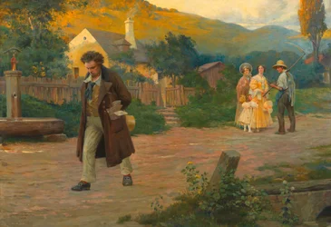 El maestro solitario Beethoven en un paseo cerca de Viena