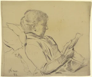 Luise Scholderer leyendo un periódico
