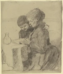 Luise Scholderer leyendo un libro con su hijo Victor